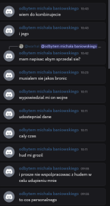Zapis wpisów Wiktora P. z platformy Discord. Bronić przed czym się musiał? Ja nic nie wiem.