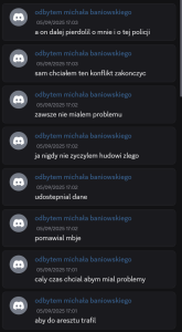 Zapis wpisów Wiktora P. z platformy Discord. Ten pacjent Wiktor P. jest nielogiczny.