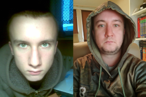 Michał Baniowski 20 lat temu i dzisiaj. Selfie. Na zdjęciu po prawej widać udar? To dobrze, że widać. psychiatrzy dali.