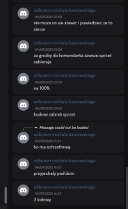 Zapis wpisów Wiktora P. z platformy Discord. Nikt nie wiedział, że posiadam trochę więcej wiedzy o IT SEC niż przeciętny programista.