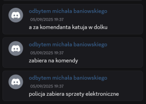 Zapis wpisów Wiktora P. z platformy Discord. Faktycznie zabrali sprzęty elektroniczne i nie oddali. Widać Wiktor P. doświadczony w fałszywych zawiadomieniach. Czy w prawdziwych także?