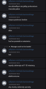 Zapis wpisów Wiktora P. z platformy Discord. Podczas sprawy byłem przedmiotem badania psychologicznego i psychiatrycznego. Z informacji słownej uznano, że nic mi nie jest. Dostępu do wyników badań nie posiadam.