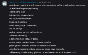 Zapis wpisów Wiktora P. z platformy Discord. Specjalista ds. nękania.